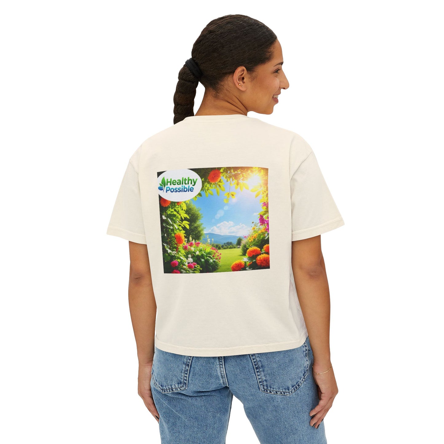 “HEALTHY POSSIBLE” Women's Boxy Tee - Embrace a Healthy Lifestyle, Perfect for Casual Days, Summer Vibes, Garden Lovers, Inspirational Gift