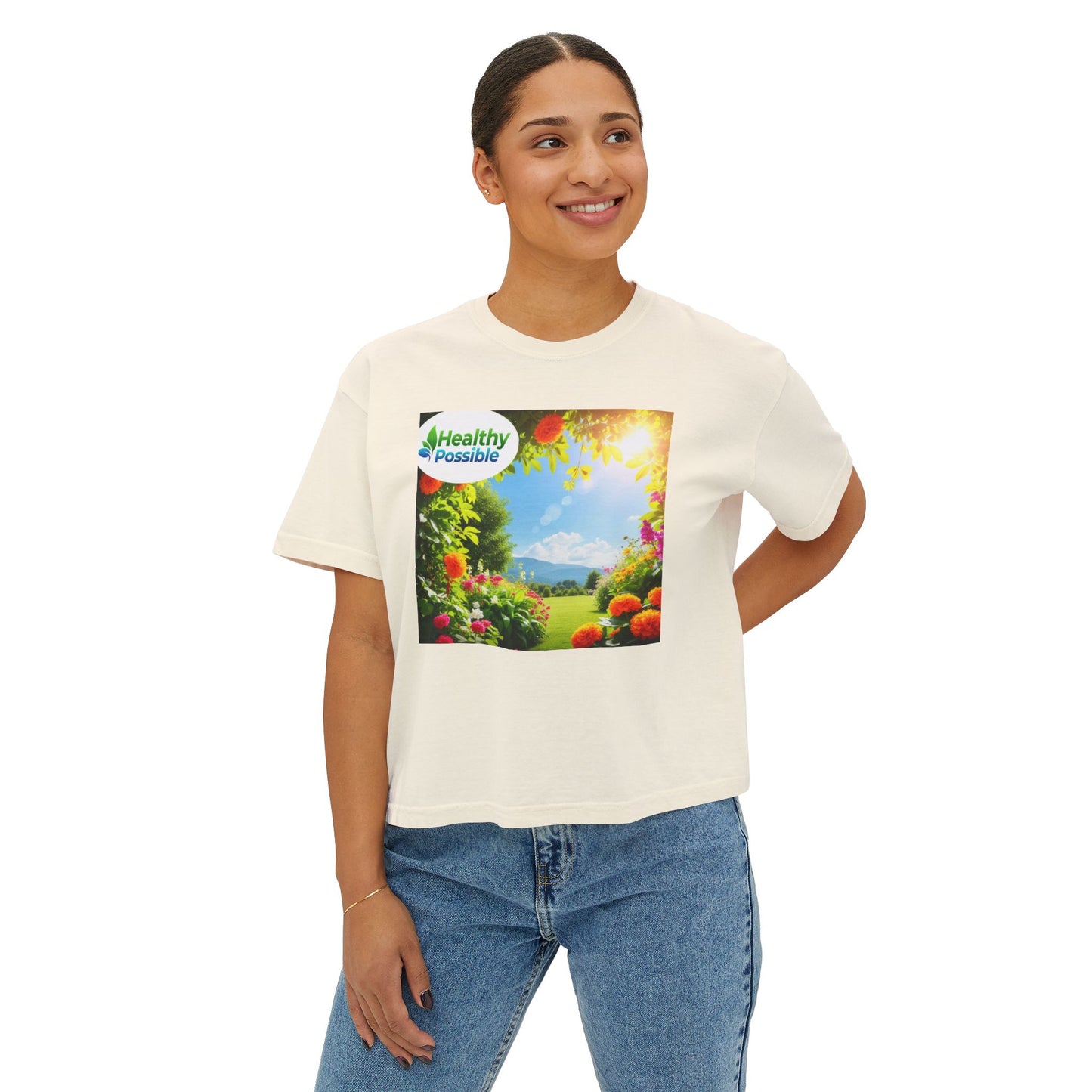 “HEALTHY POSSIBLE” Women's Boxy Tee - Embrace a Healthy Lifestyle, Perfect for Casual Days, Summer Vibes, Garden Lovers, Inspirational Gift