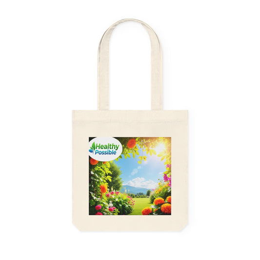 “Healthy Possible” Woven Tote Bag, Eco-Friendly Shopping Bag, Floral Design, Summer Picnic Bag, Reusable Grocery Tote